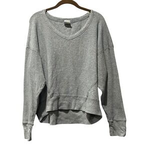 Aerie Offline Wow Waffle Oversized Shirt Grey Thermal LS Pullover Medium